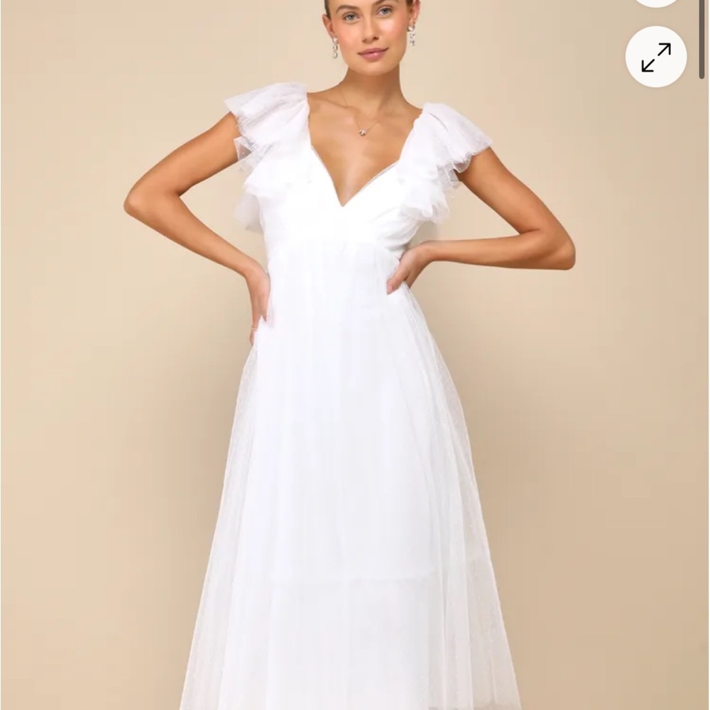 Elegant White Ruffle Sleeve Dress